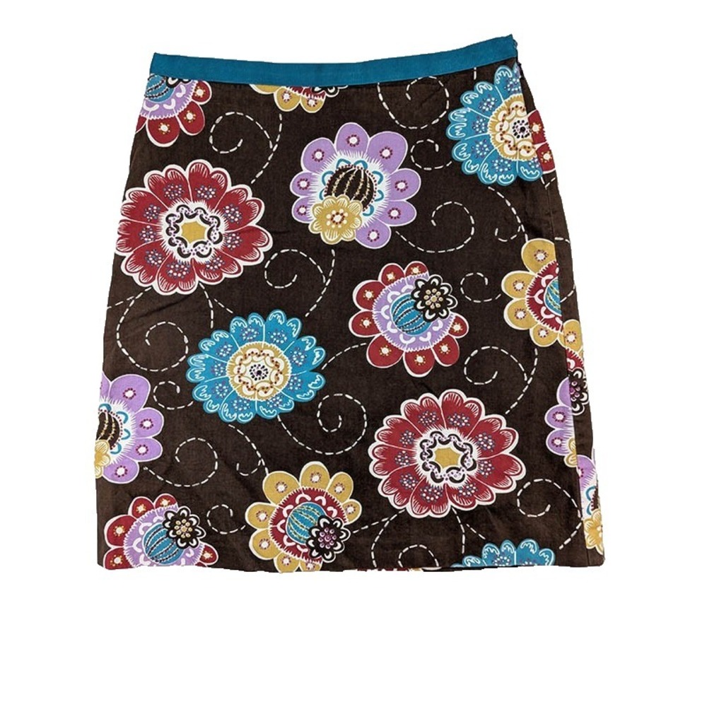Boden Beaded Skirt Womens 14 Brown Boho Chic Whimsigoth Mod Retro 60s Folkcore